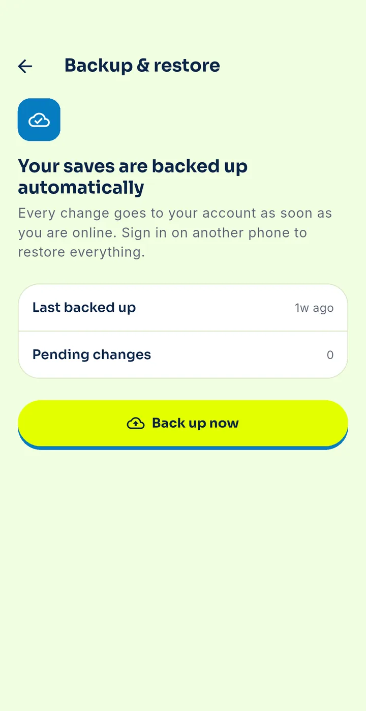 Backup and restore screen