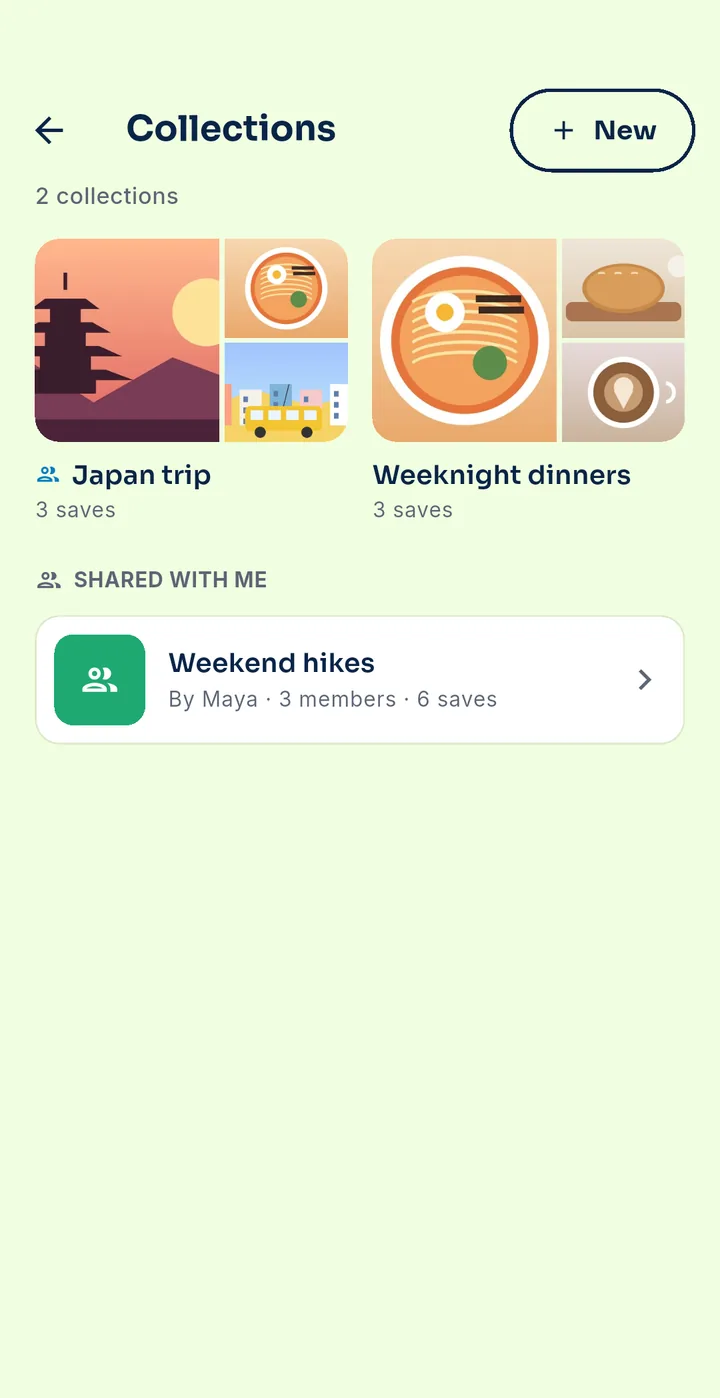 Collections screen