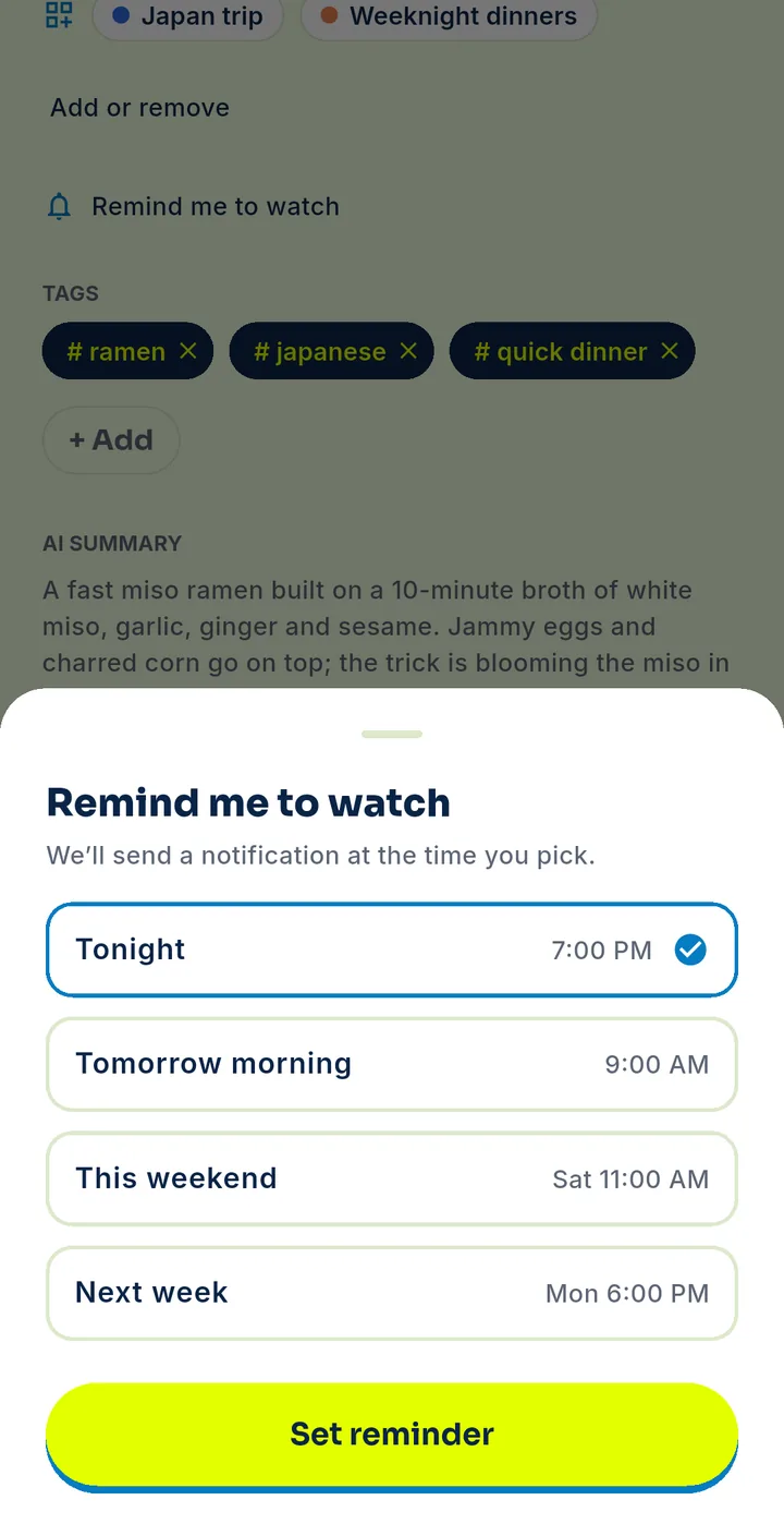 Remind me to watch: choose when