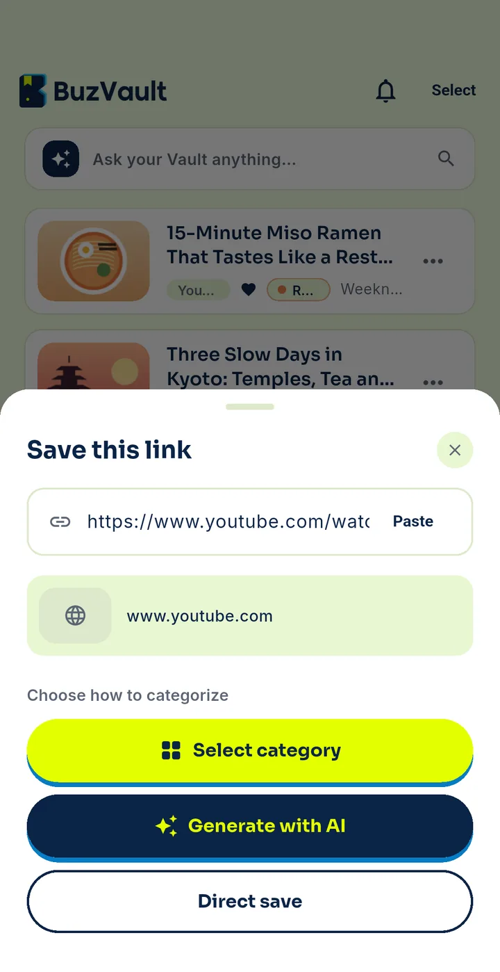 Save this link sheet after sharing from another app